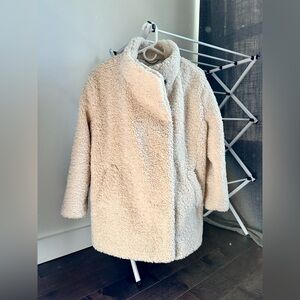 Banana Republic Funnel Coat Size S Petite Natural Sherpa Oversized